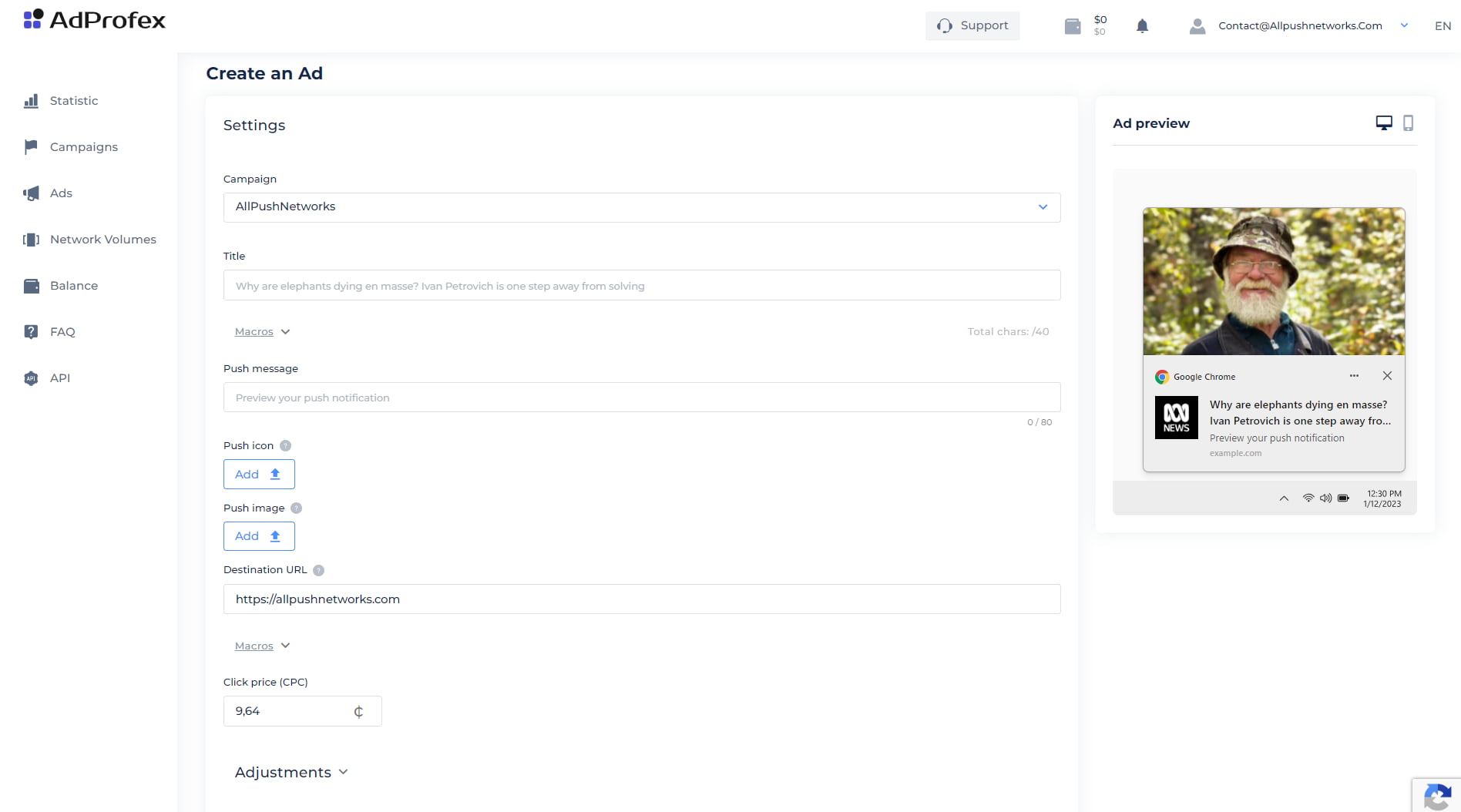 how to create ad campaign at adprofex