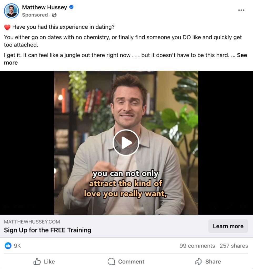 Facebook ads dating Example