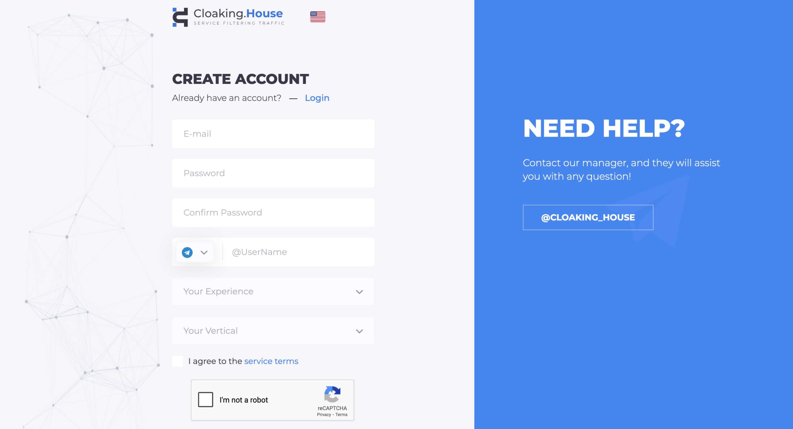 Cloaking House registration