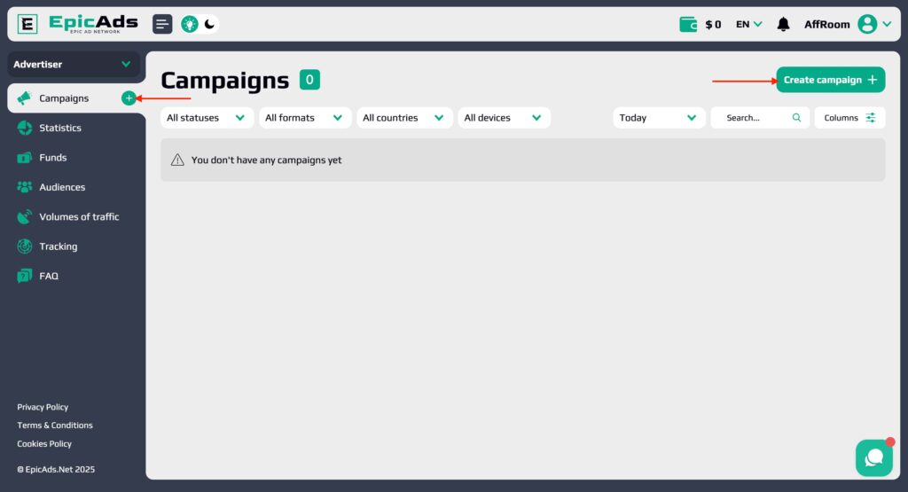How to launch a campaign in EpicAds