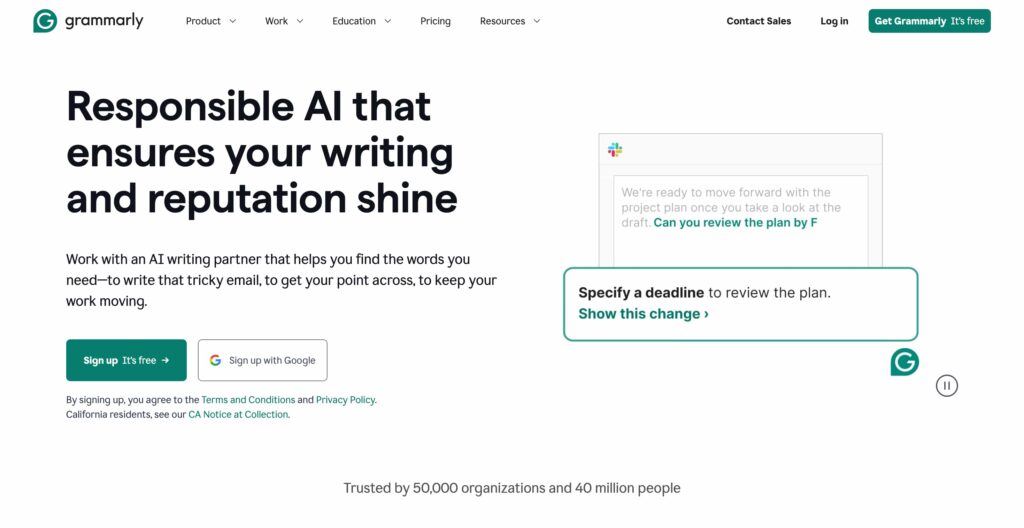 Gr‎ammarly free AI tool