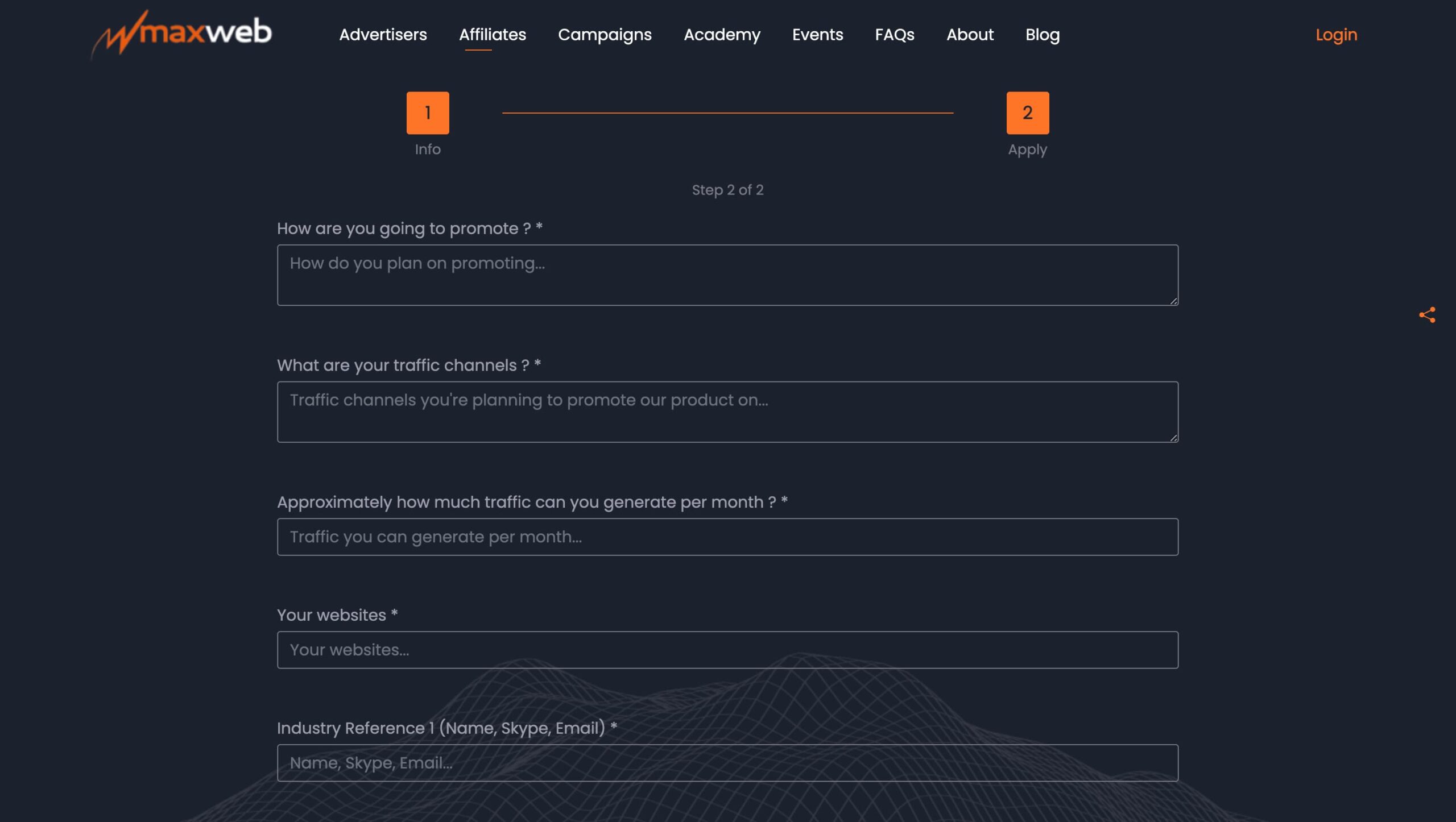 MaxWeb. Example of an application form