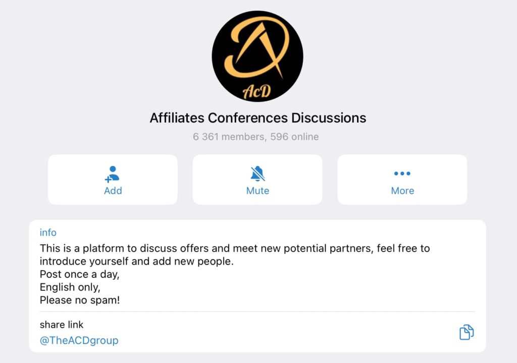 Affiliates Conferences Discussions Telegram Chat