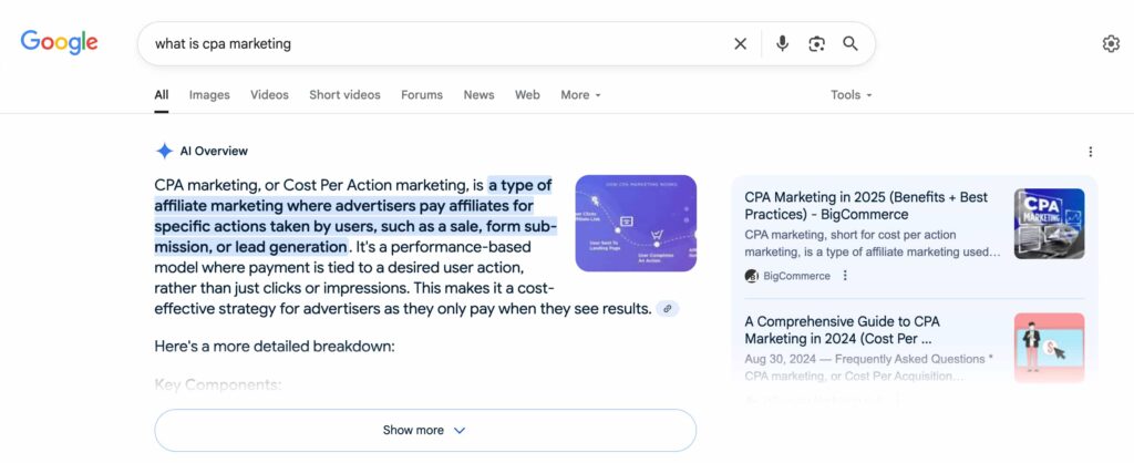Google AI Search Results
