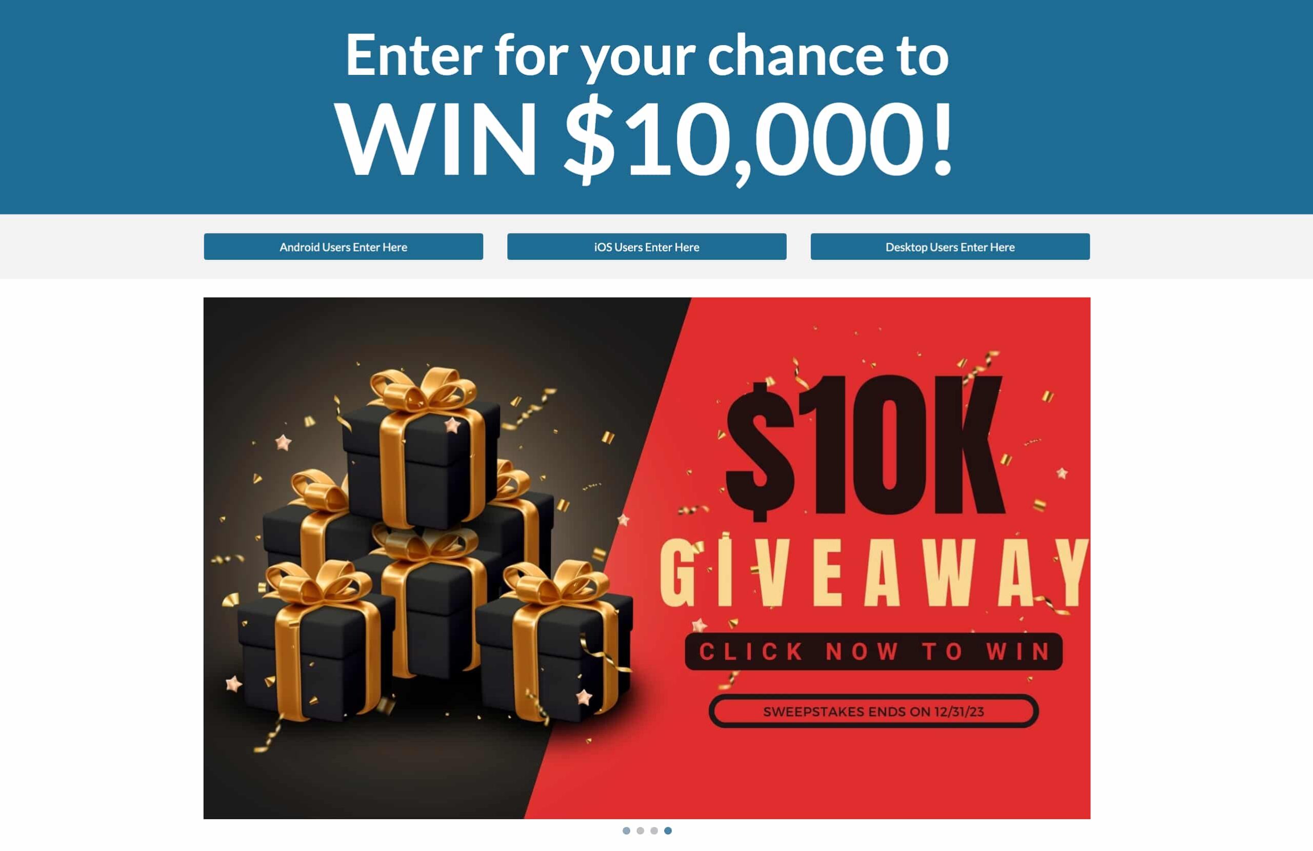 Sweepstake landing page