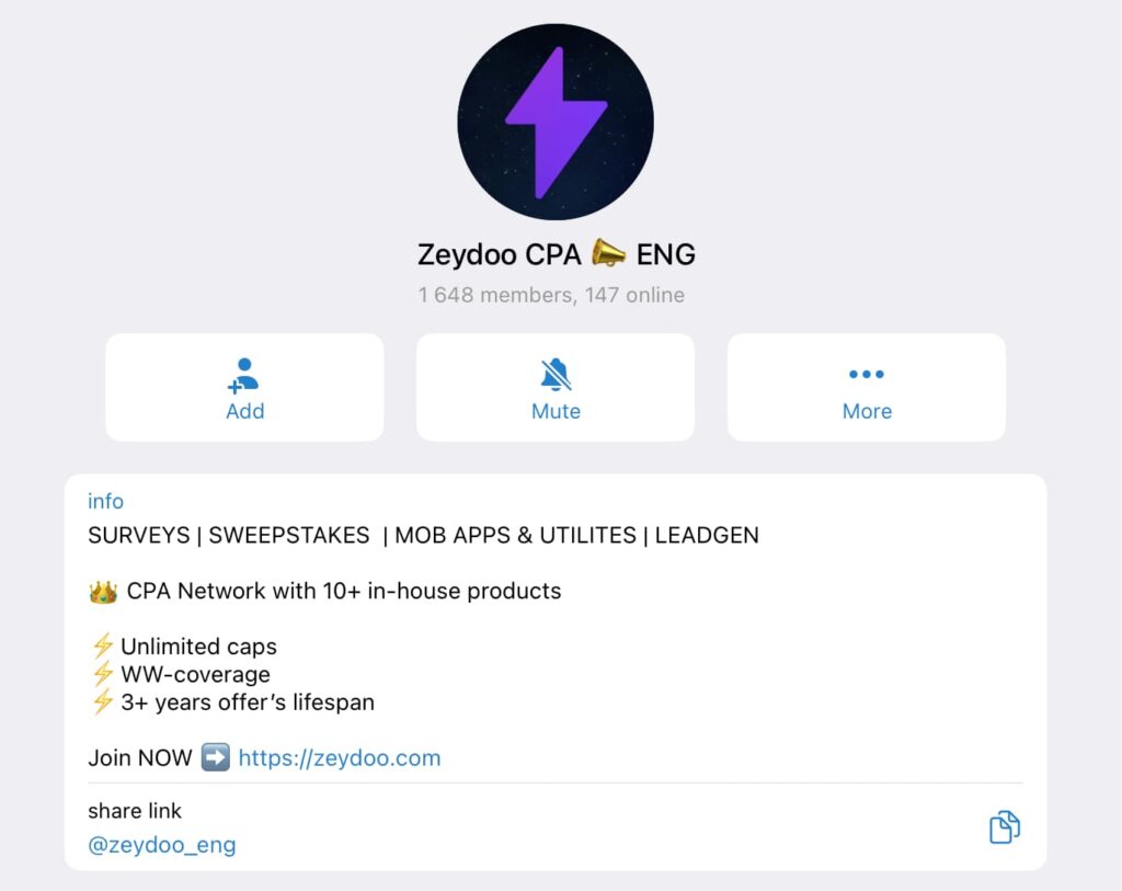Zeydoo CPA Telegram Chat